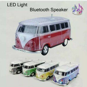 Volkswagen Bus Loud Red Bluetooth Portable Speaker with LED Light USB/AUX/FM